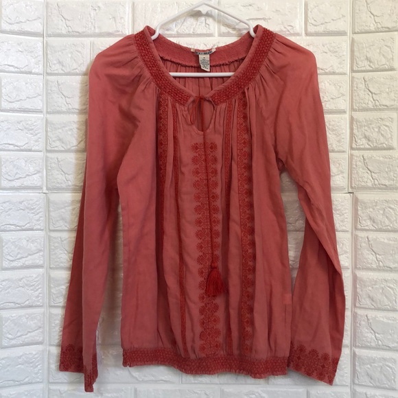 Lucky Brand Tops - Lucky Brand coral embroidered peasant blouse top